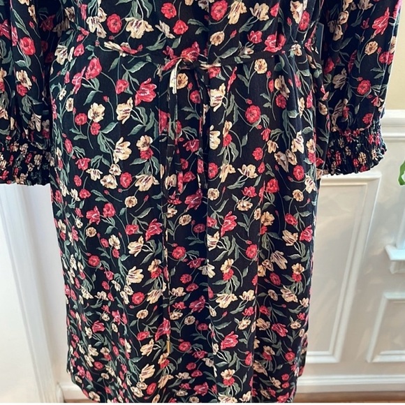 Draper James Dress Womens 2X Black Floral Long Sleeve Belted Sheath Boho - Picture 5 of 12